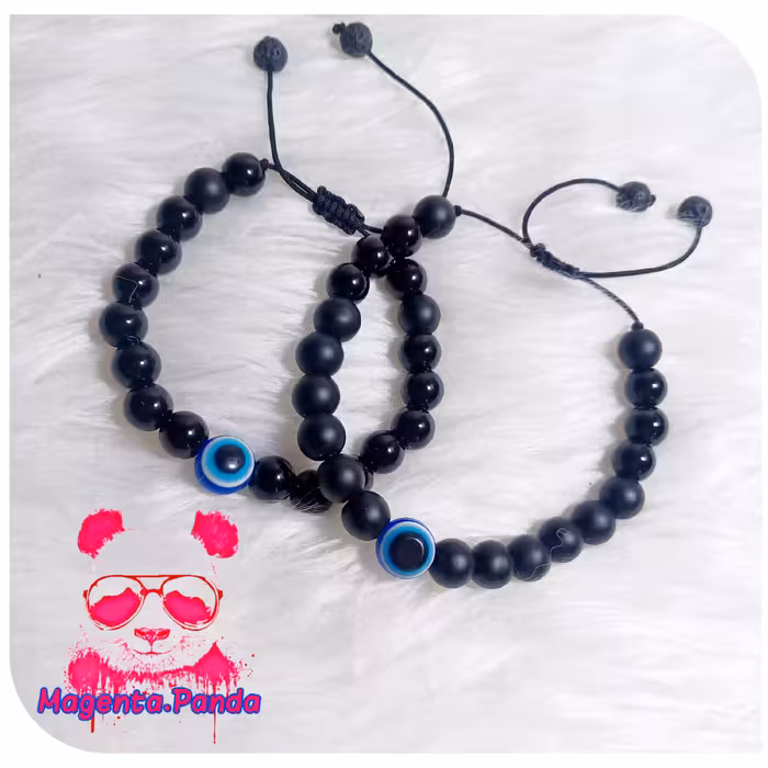 دستبند ست چشم و نظر با سنگ اونیکس مات و براق دو عددی