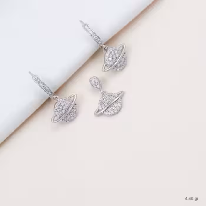 نیم ست نقره طرح سیاره زحل دخترانه مدل طلا سفید کد 1687