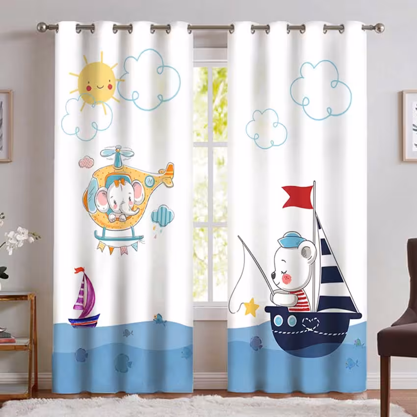 پرده پانچی اتاق نوزاد فیل خلبان و خرس ناخدا CS-1081