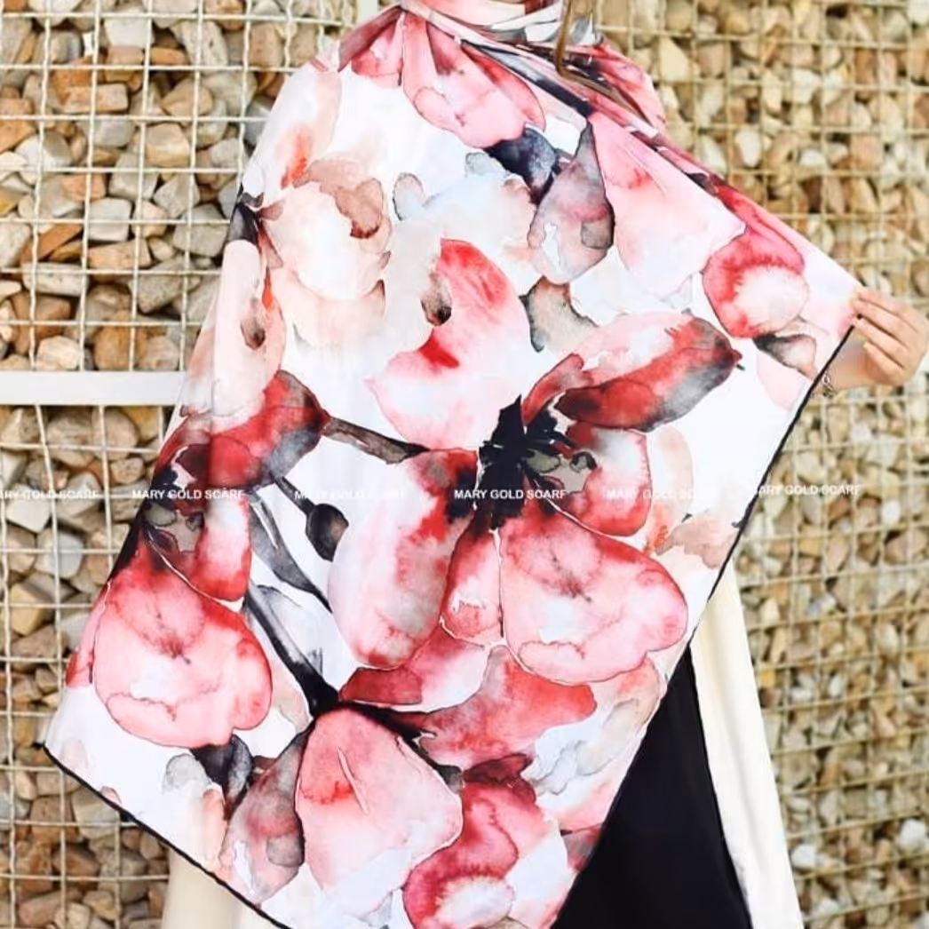 روسری زنانه نخ کریستال دور دست دوز قواره 140 صورتی رنگ