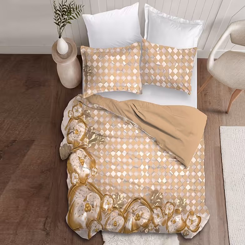 روتختی مدل گل های قهوه ی یک نفره 4تکه