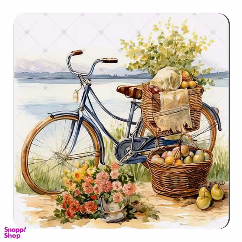 مگنت صباطرح مدل نقاشی دوچرخه کنار رودخانه و سبد میوه کد M725