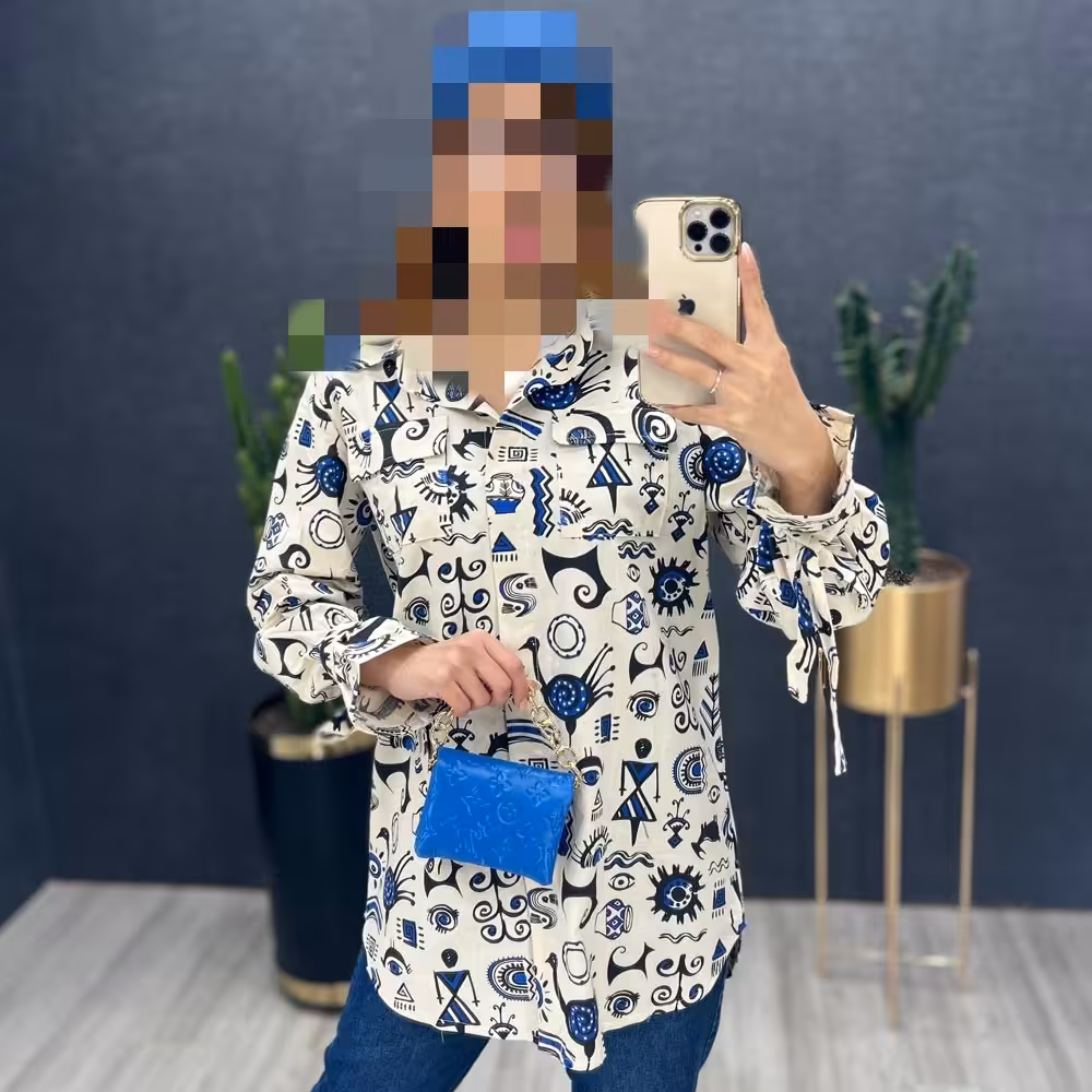 مانتو طرح شلوغ لینن فری سایز مناسب L.XL.2XL