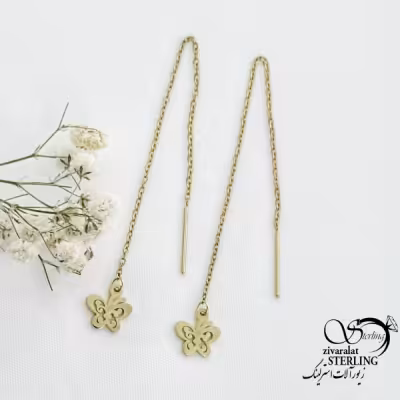 گوشواره استیل آویز پروانه (بخیه ای) کد 16175