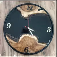 ساعت دیواری رزین و چوب و فلز