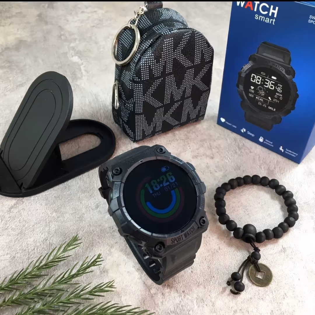 ارسال رایگان ساعت هوشمند اسپرت مردانه به همراه پک هدیه  و ارسال رایگان