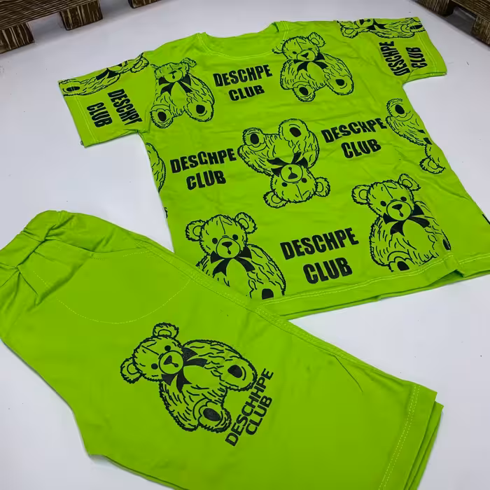 ست تیشرت و شلوارک پسرانه طرح خرس جنس پنبه