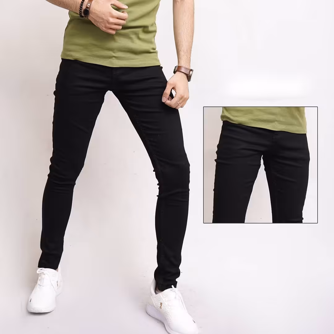 شلوار  جین مردانه پارچه ترک رنگ مشکی در انواع سایز بزرگ و کوچک 