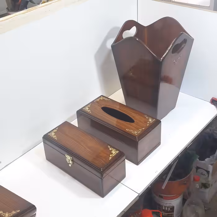 ست جعبه دستمال وسطل وجای کارد و چنگال