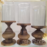 شمعدان چوبی خراطی حباب دار مجموعه سه عددی