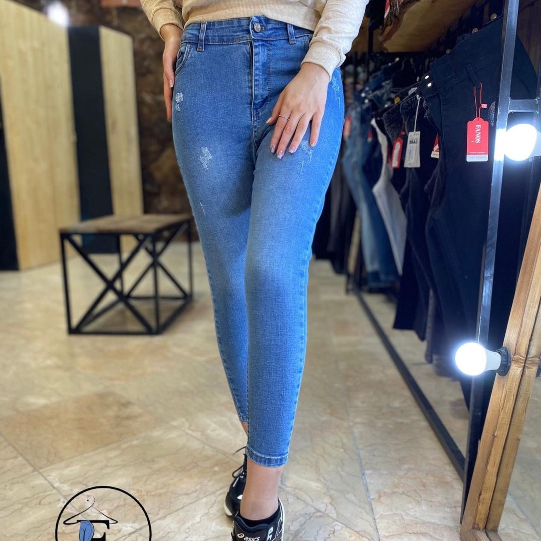 شلوار جین جذب قد88 آبی وسط