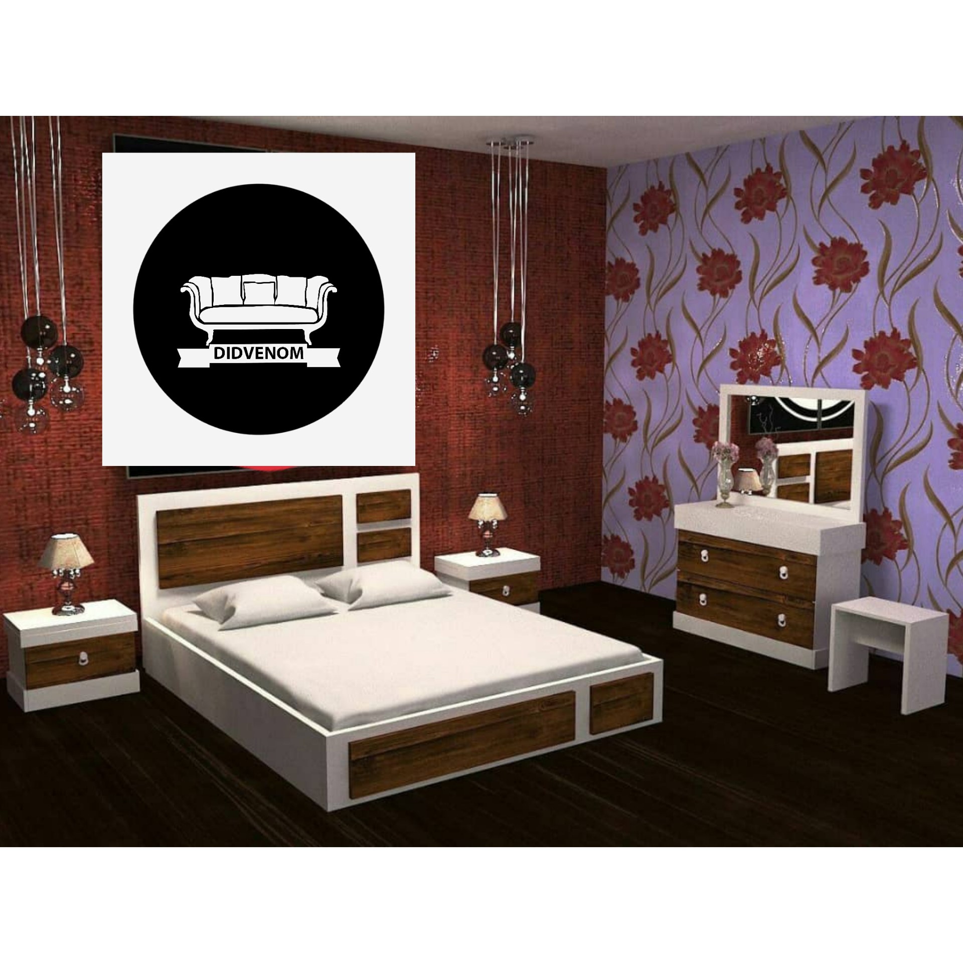 تخت خواب دو نفره مدل یکتا ست کامل همراه 2 پاتختی میز آرایش و آینه و نیمکت