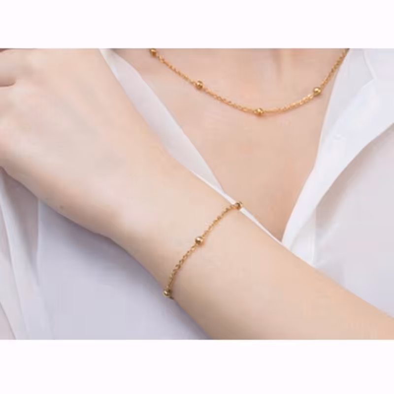 ست گردنبند و دستبند استیل با زنجیر توپی