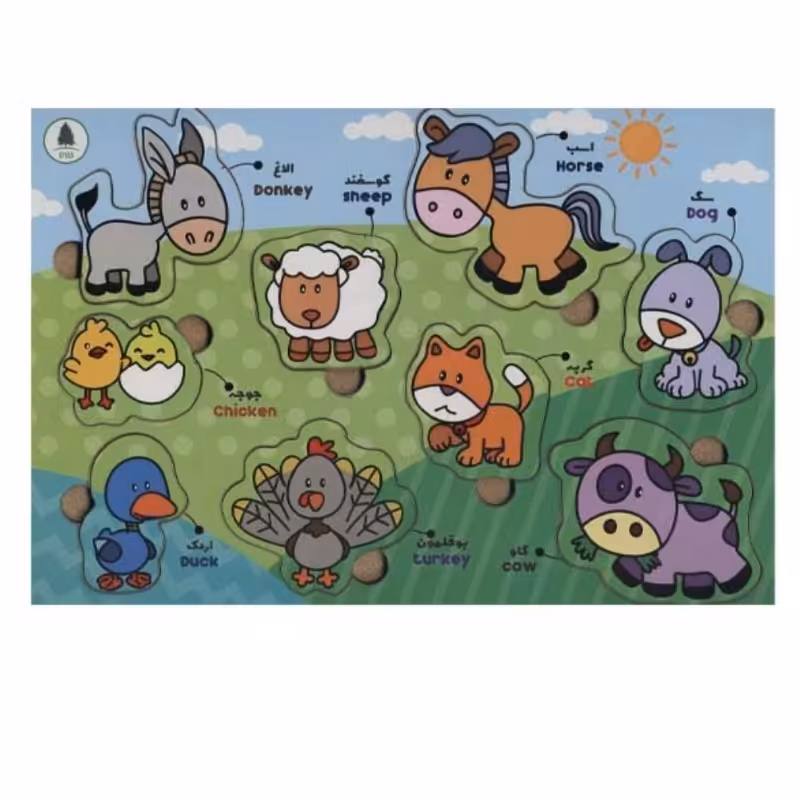 پازل چوبی حیوانات مزرعه دو زبانه