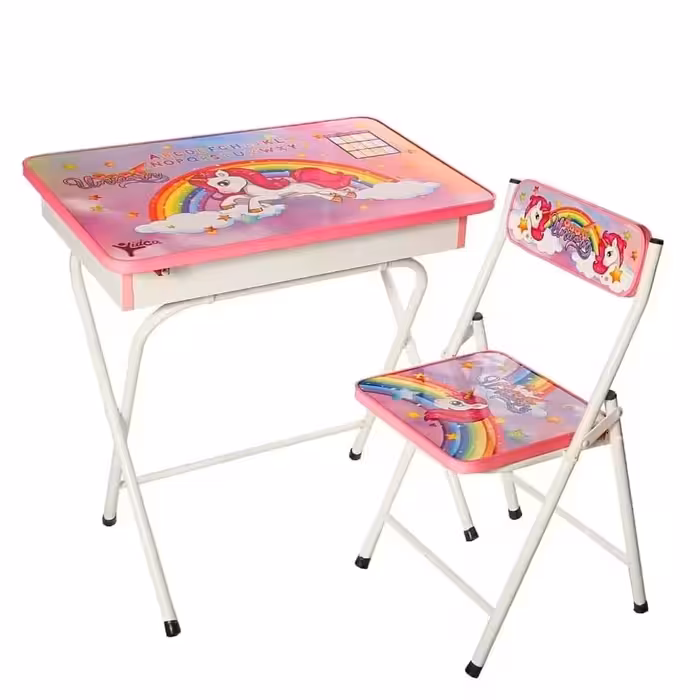 میز و صندلی تحریر تاشوی باکسدار طرح اسب تکشاخ برند مشتاق 