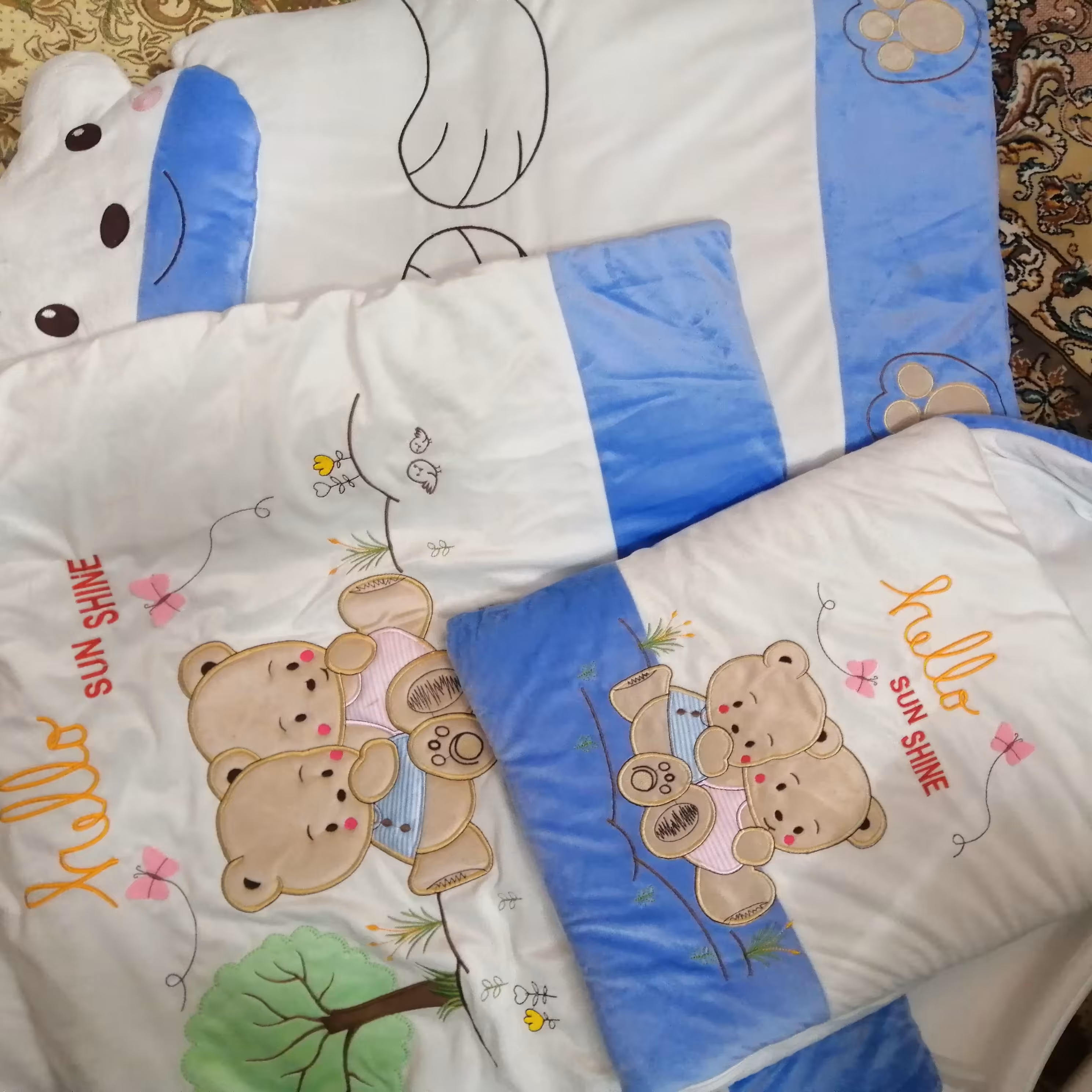 سرویس خواب مخمل ابی تیکه دوزی شده جنس عالی و با کیفیت 3تیکه 