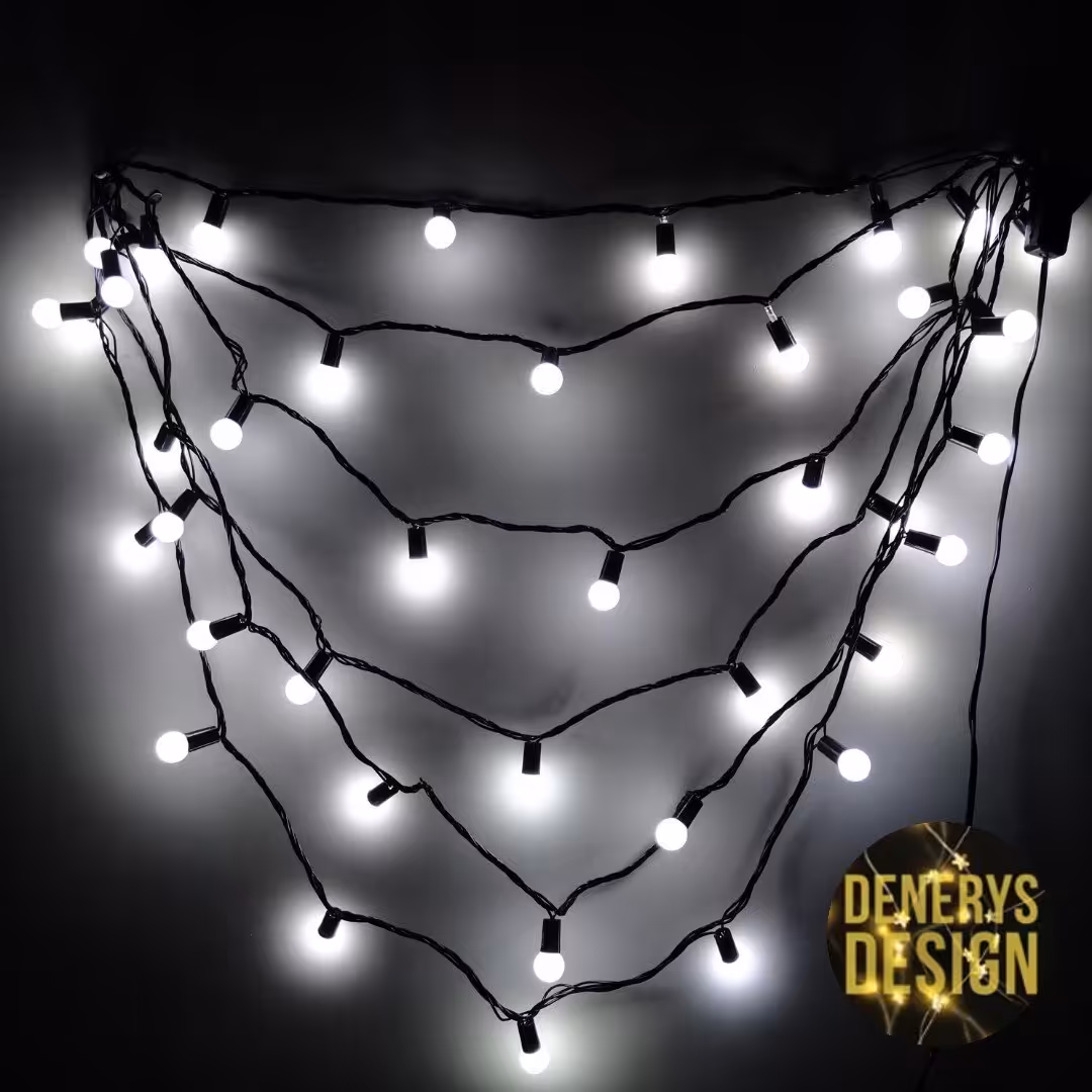 ریسه سوزنی فندقی برقی مهتابی⚪(سفید) 40لامپ 6متری سیم‌مشکی