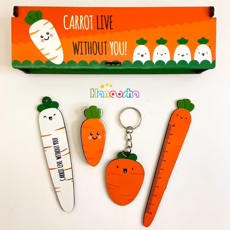 ست 5 تکه چوبی جامدادی و خط کش طرح هویج