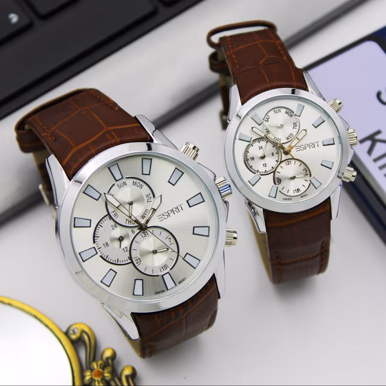 ساعت مچی ست زنانه و مردانه ـ 3 عقربه فعال فول تایم ـ اسپریت مدل98301