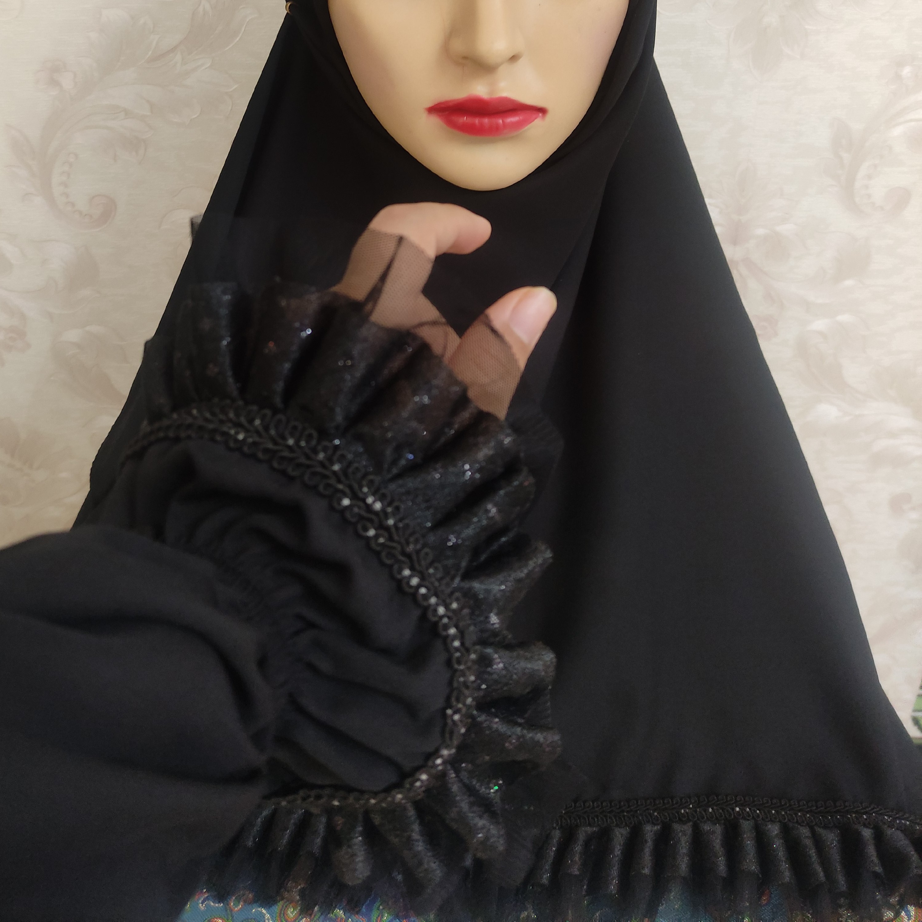 روسری ساقدست مشکی یراقدار شیک و مجلسی مناسب ایام