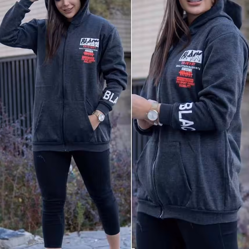 سویشرت دورس تو کرک فری سایز تک رنگ دودی فری سایز تا سایز 52 اسپورت دخترانه و پسرانه مدل لش 