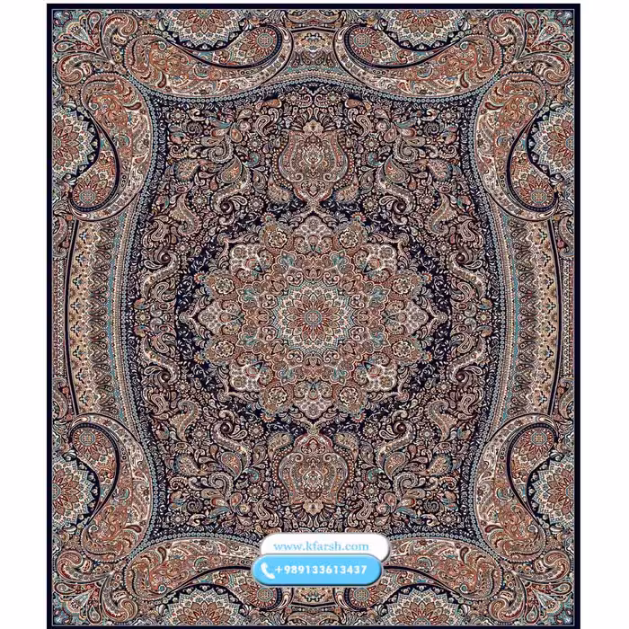 فرش ماشینی کاشان طرح پارادایس سرمه ای