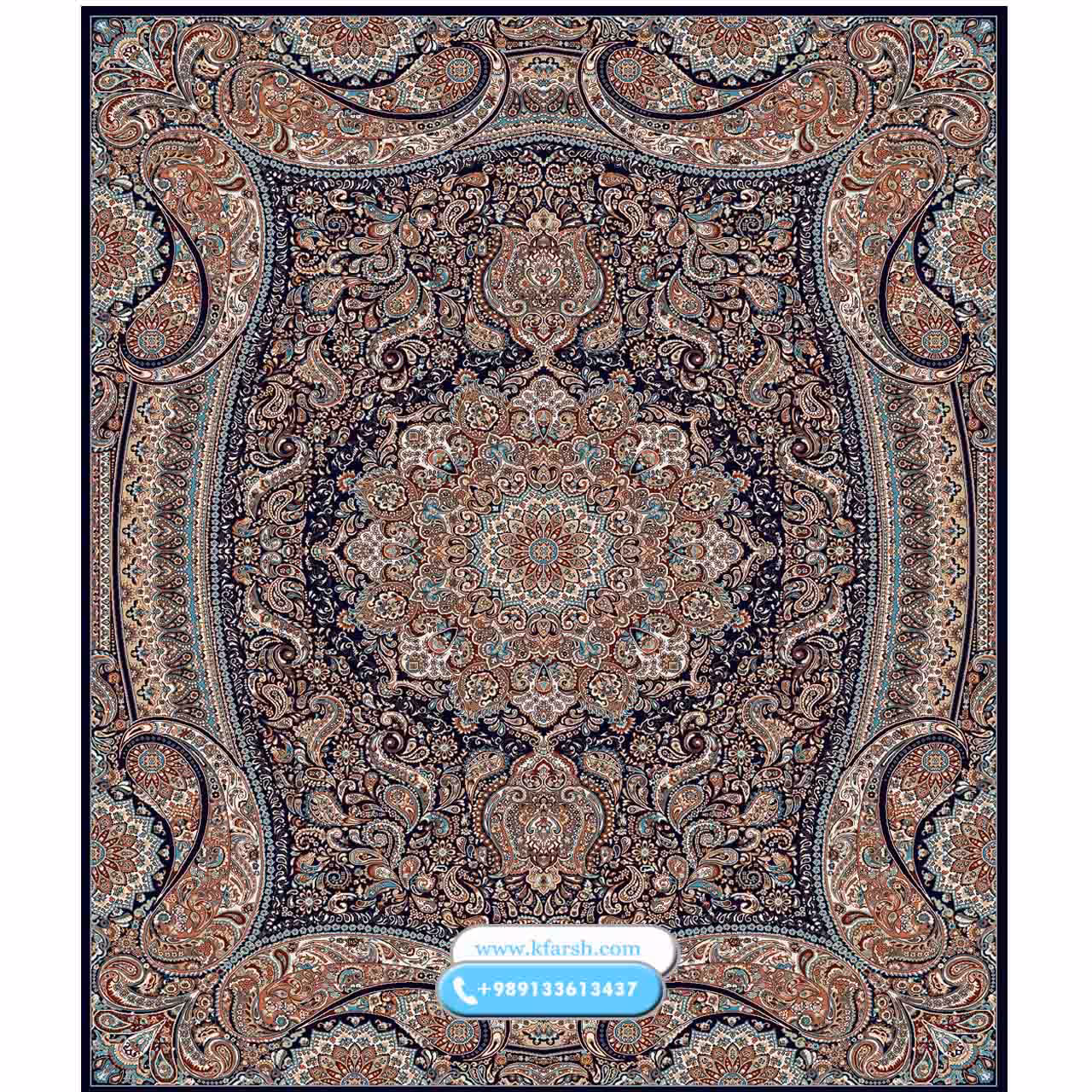فرش ماشینی کاشان طرح پارادایس سرمه ای