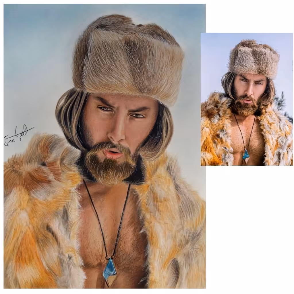 سفارش نقاشی چهره تک تفره با مدادرنگی سایز A3