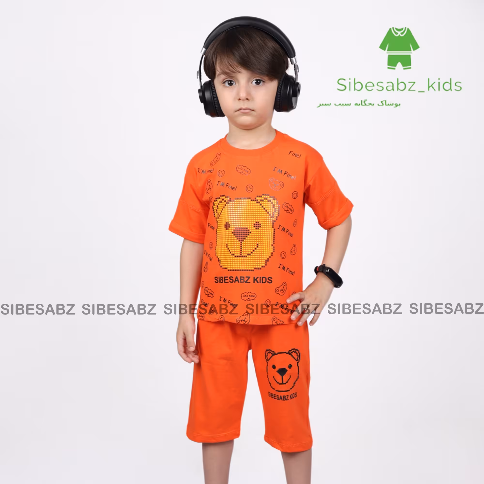 تیشرت شلوارک پسرانه طرح خرس  پارچه پنبه در 6رنگ و 2سایز عمده (پک 12 عددی)