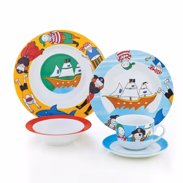 سرویس غذاخوری کودک 5 پارچه چینی زرین مدل پایرت