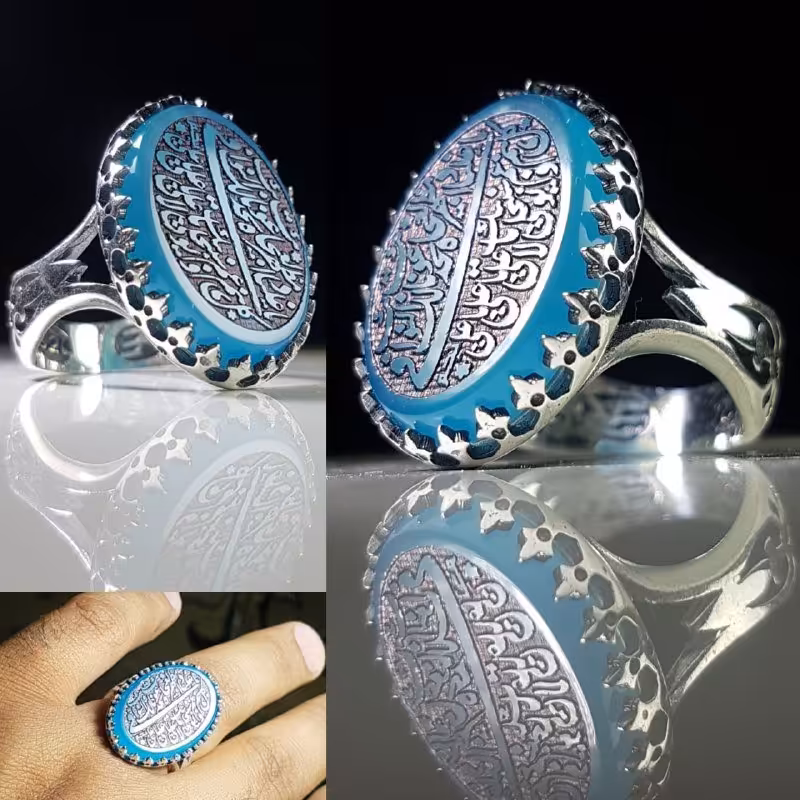 انگشتر نقره عقیق لاجوردی باعیار 925 