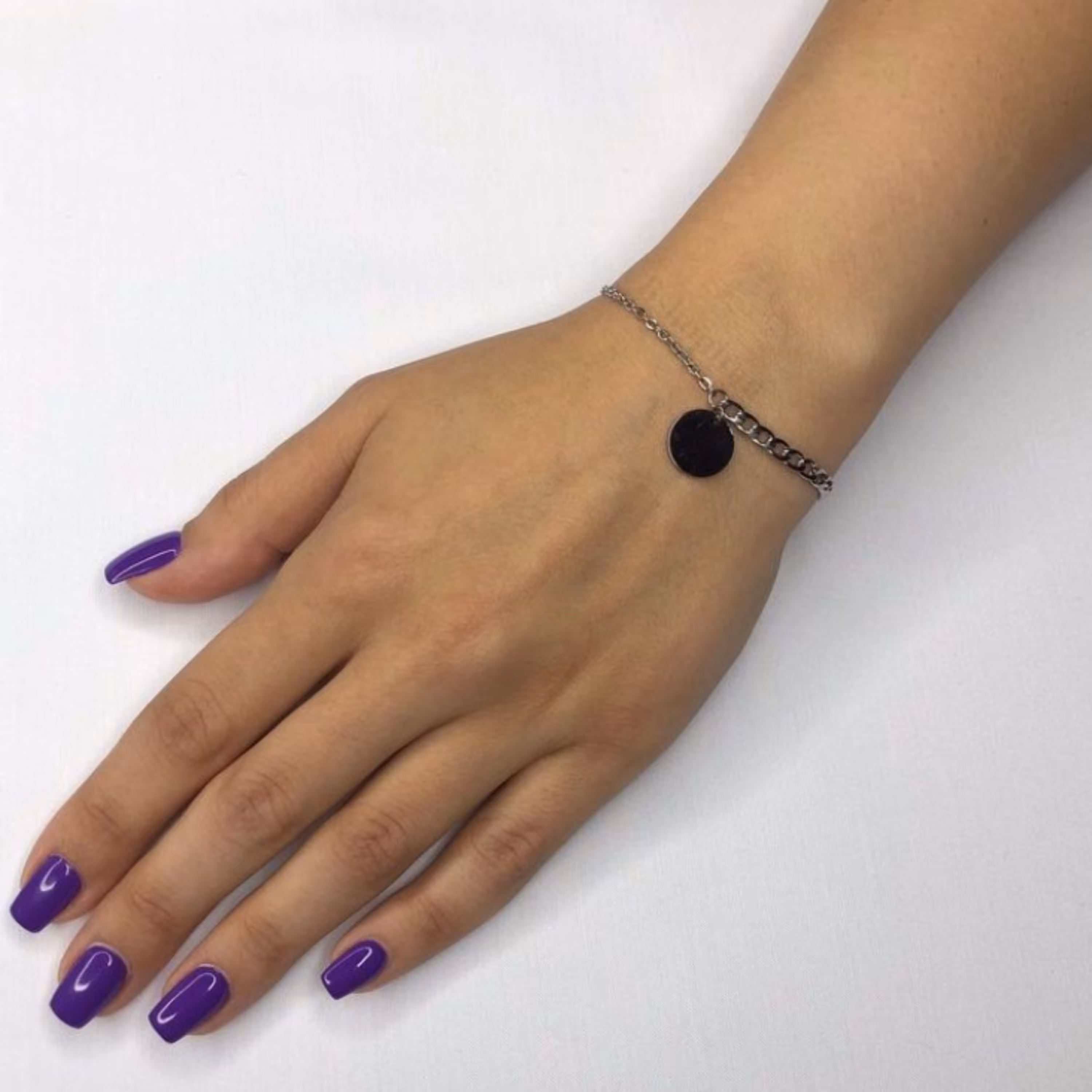 دستبند استیل دو زنجیر و پلاک دایره تمام استیل دستساز