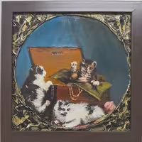 نقاشی رنگ روغن با دور کار پتینه