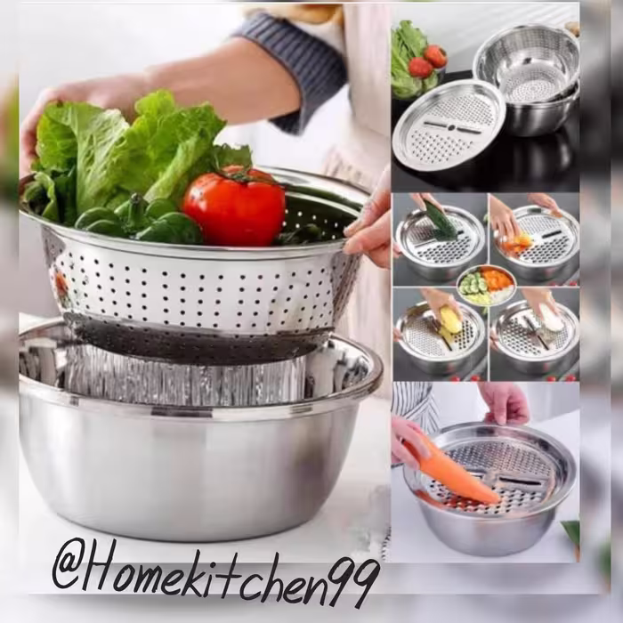 ست آبکش و لگن و رنده تمام استیل 