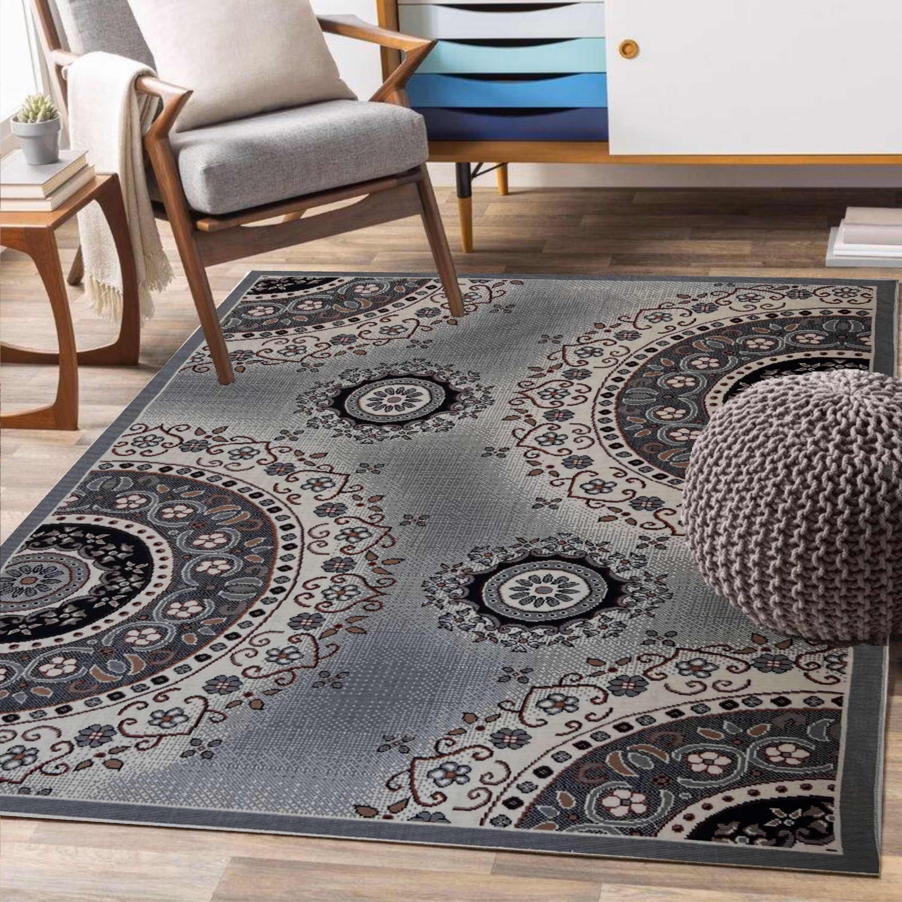 گلیم ماشینی  رنگ نقره ای - طرح عروس- (ارسال پس کرایه)