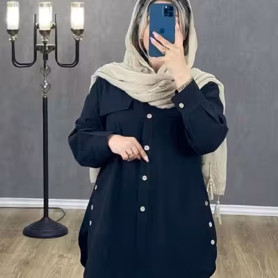 شومیز مانتویی صوفیا لوک زیپی خارجی بغل دکمه و پشت دکمه