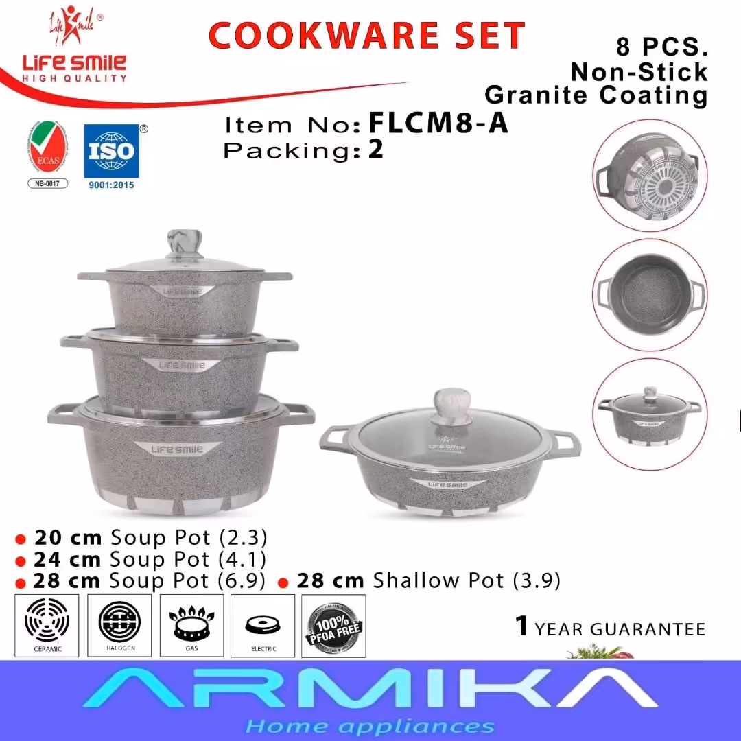 سرویس قابلمه گرانیتی 8 پارچه لایف اسمایل مدل FLCM8