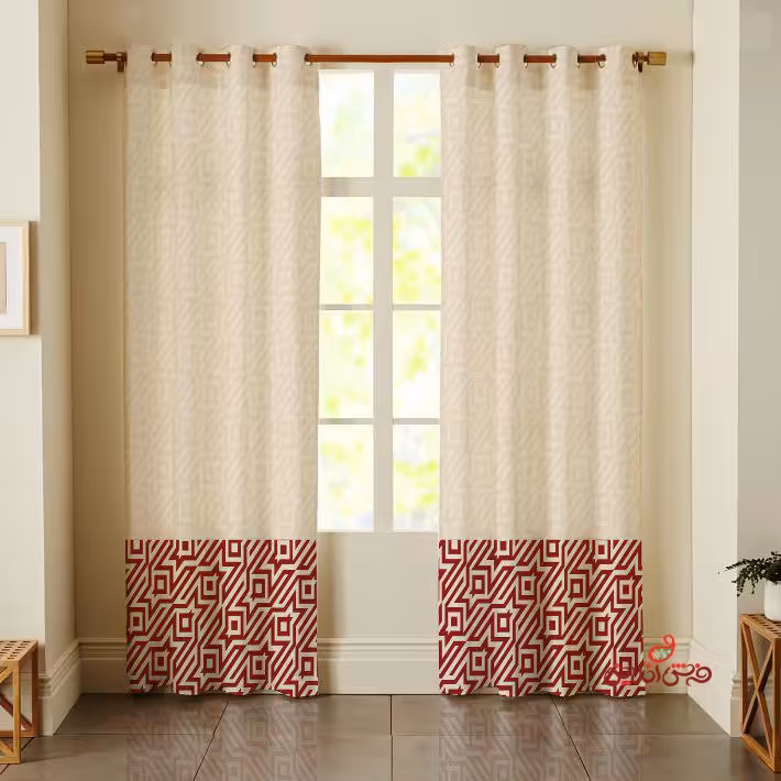 پرده 2عددی سنتی قرمز سفید کد 2203