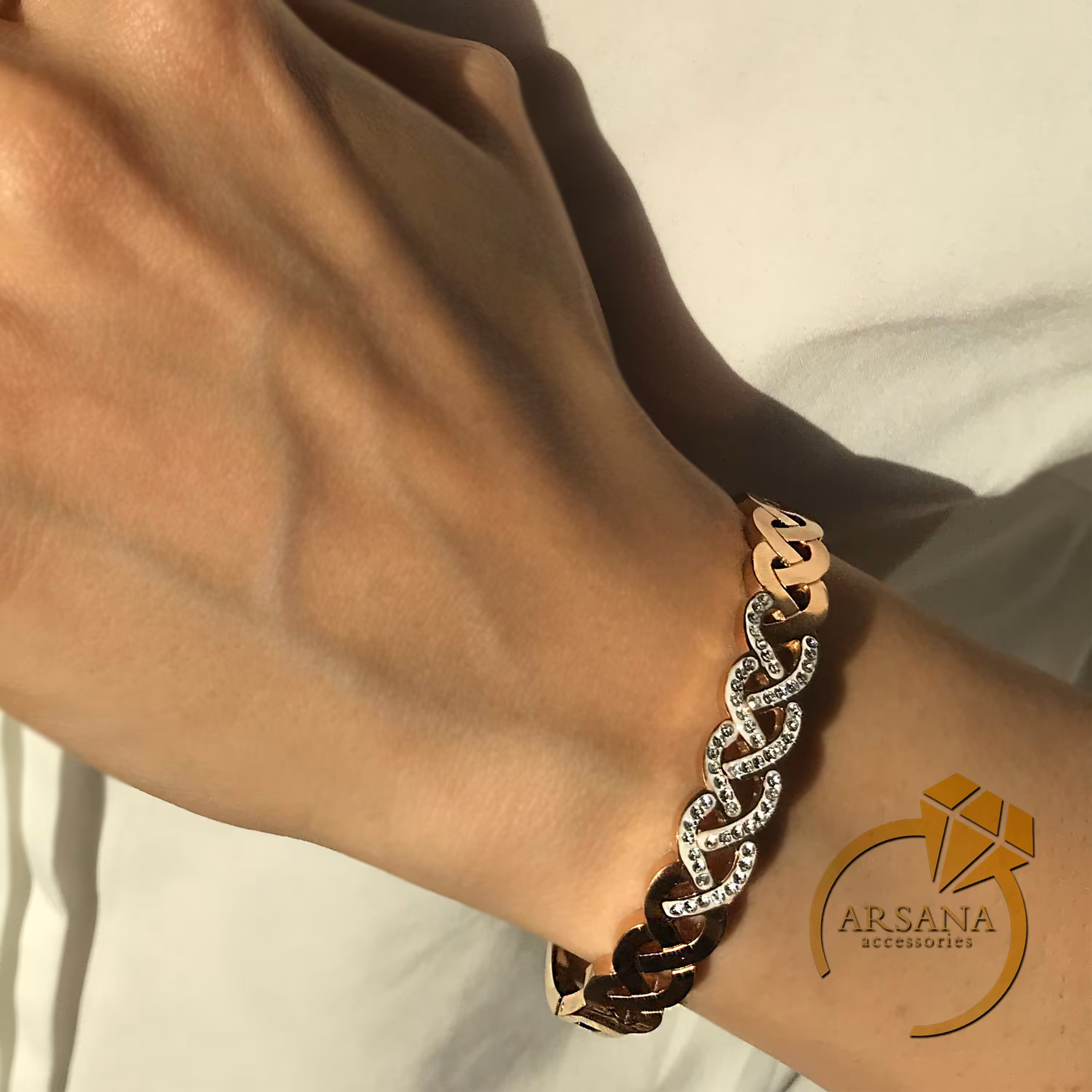 دستبند بنگل استیل نگین دار - رنگ ثابت ضد حساسیت