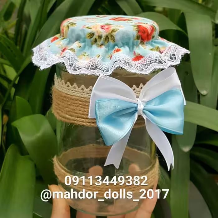 درپوش شیشه مربا و ترشی  گلدار آبی