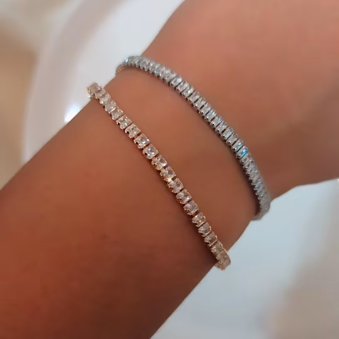 دستبند تنیسی استیل رنگ ثابت طلایی