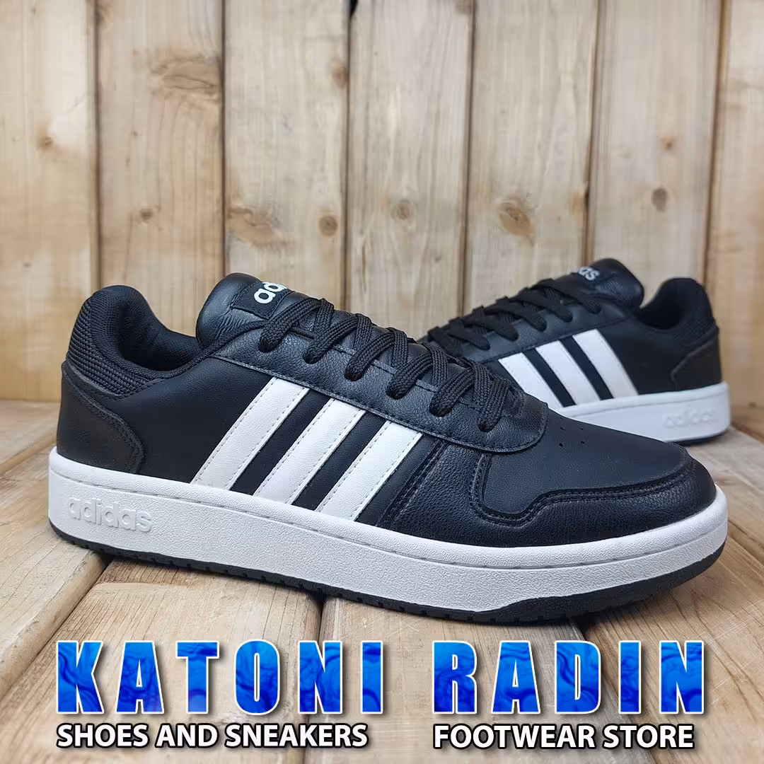 کتونی اسپرت مردانه آدیداس هوپس  مشکی زیره سفید سه خط سفید