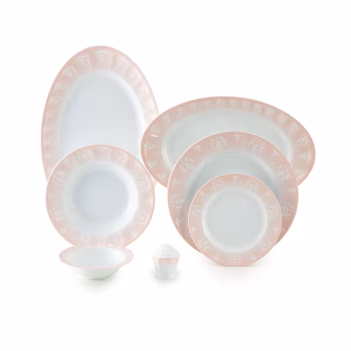 سرویس چینی زرین 6 نفره غذاخوری او آسیس صورتی (29 پارچه)