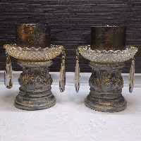 شمعدان پلی استر  پتینه شده ،با زنبق و آویز  ،ست دوتایی،قابل اجرا در رنگ و پتینه دلخواه