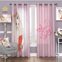 پرده اتاق خواب کودک دخترانه دو قواره پانچ طرح سِت رنگی کد S7005