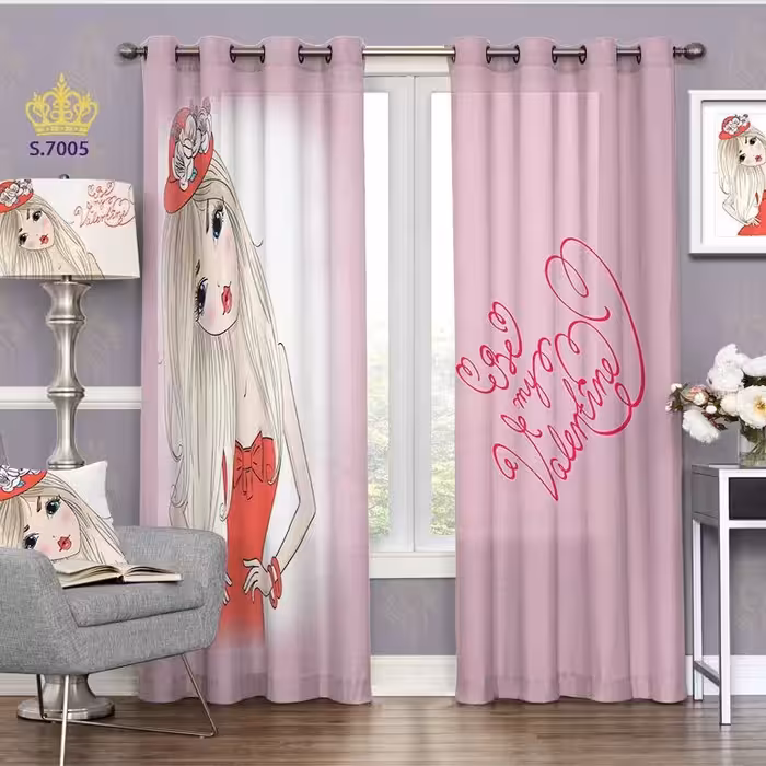 پرده اتاق خواب کودک دخترانه دو قواره پانچ طرح سِت رنگی کد S7005