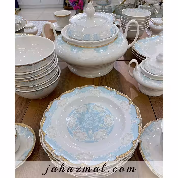 سرویس چینی پردیس طرح مارتا فیروزه ای 98 پارچه بن چاینا