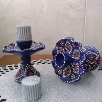 جا شمعی سفالی طرحدار مجموعه دو عددی