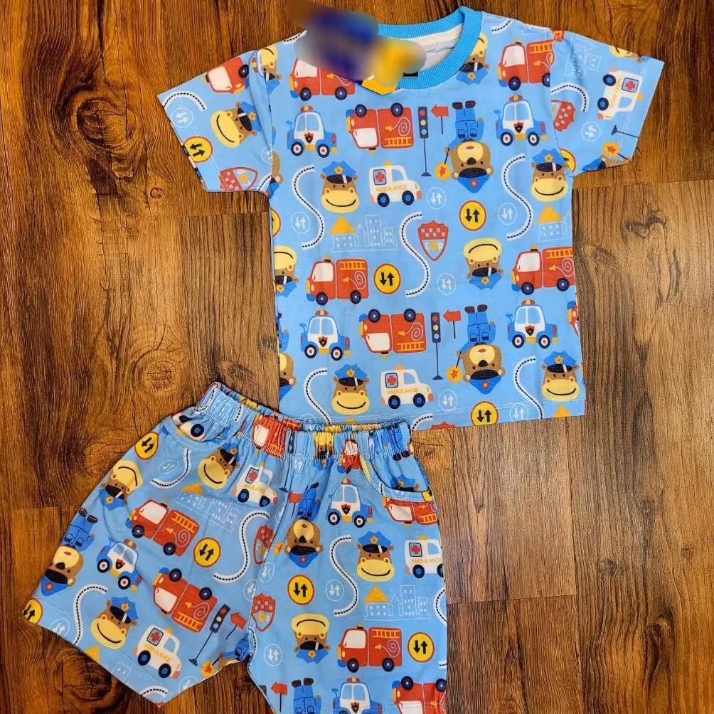 بلوز شلوارک پسرانه خرس پلیس جنس پنبه یک رو بهاره سایزمناسب 4 تا 7 سال