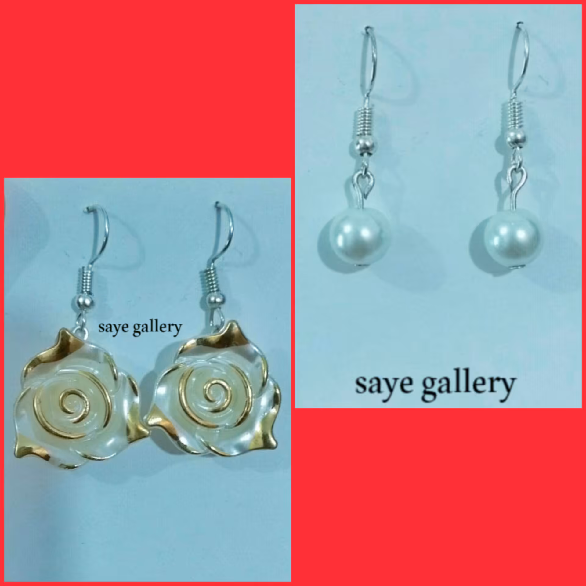 گوشواره آویز پک دو عددی مرواریدی و طرح گل حاشیه طلایی زنانه دخترانه